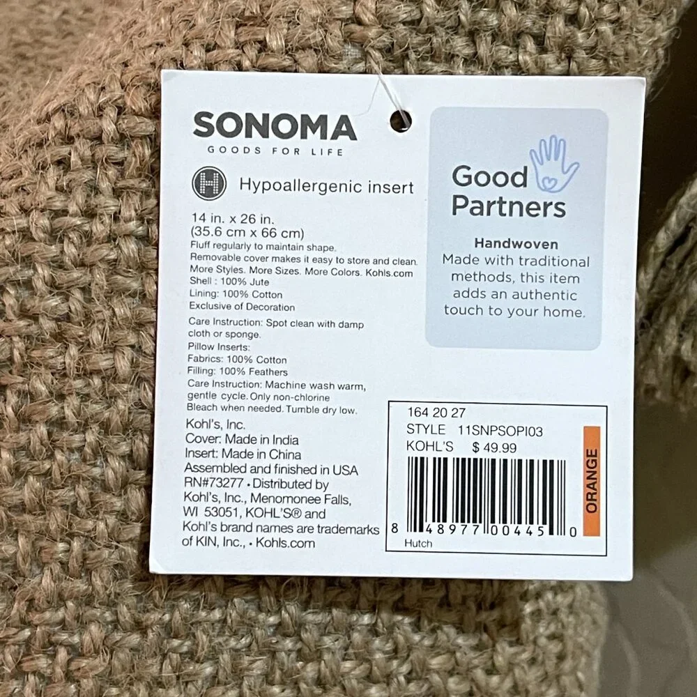 New Large Home Pineapple Pillow Rectangle Feather Burlap Fringe Sonoma Big